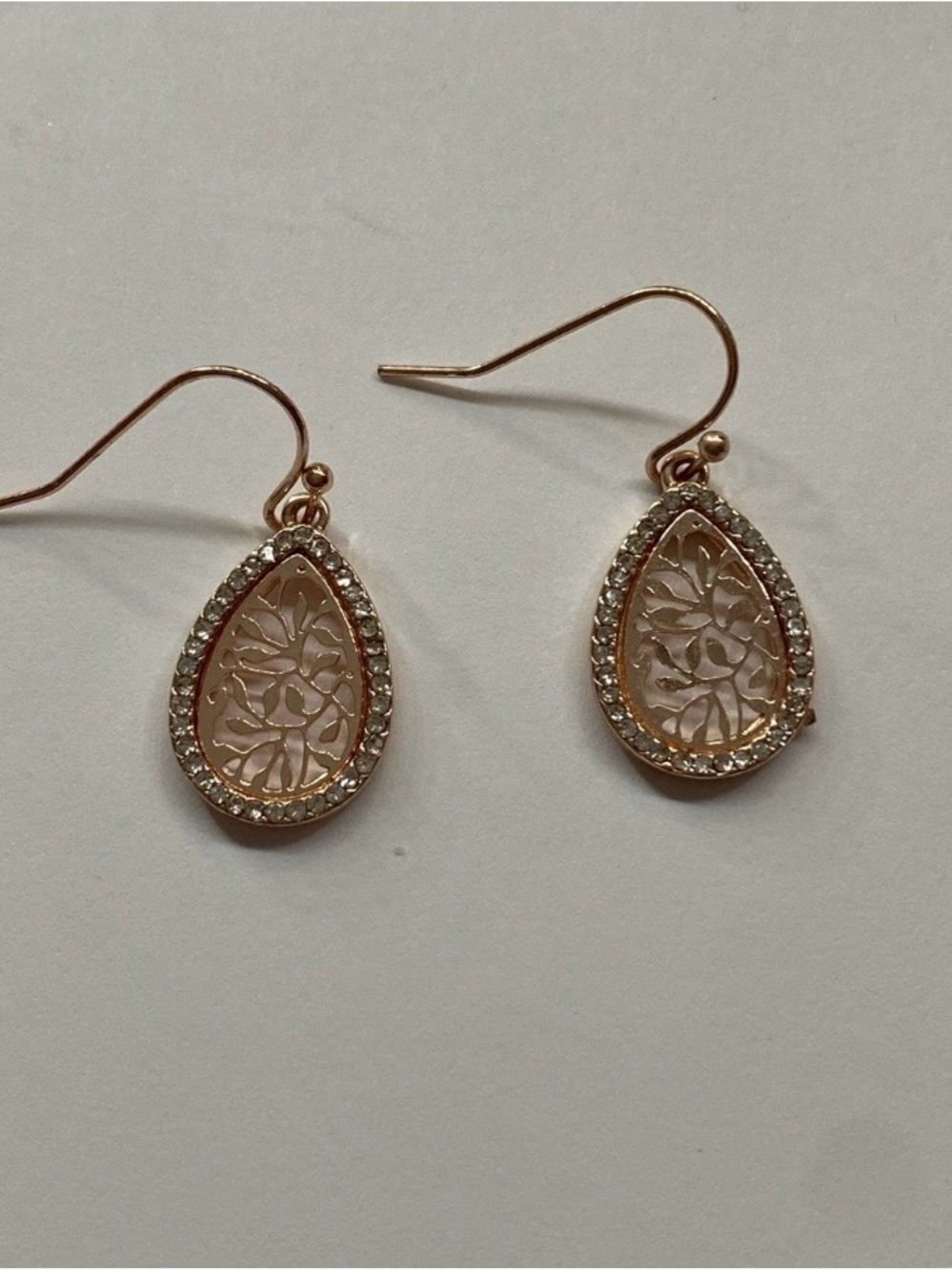 Elegant Rose Gold tone Teardrop Filigree Earrings